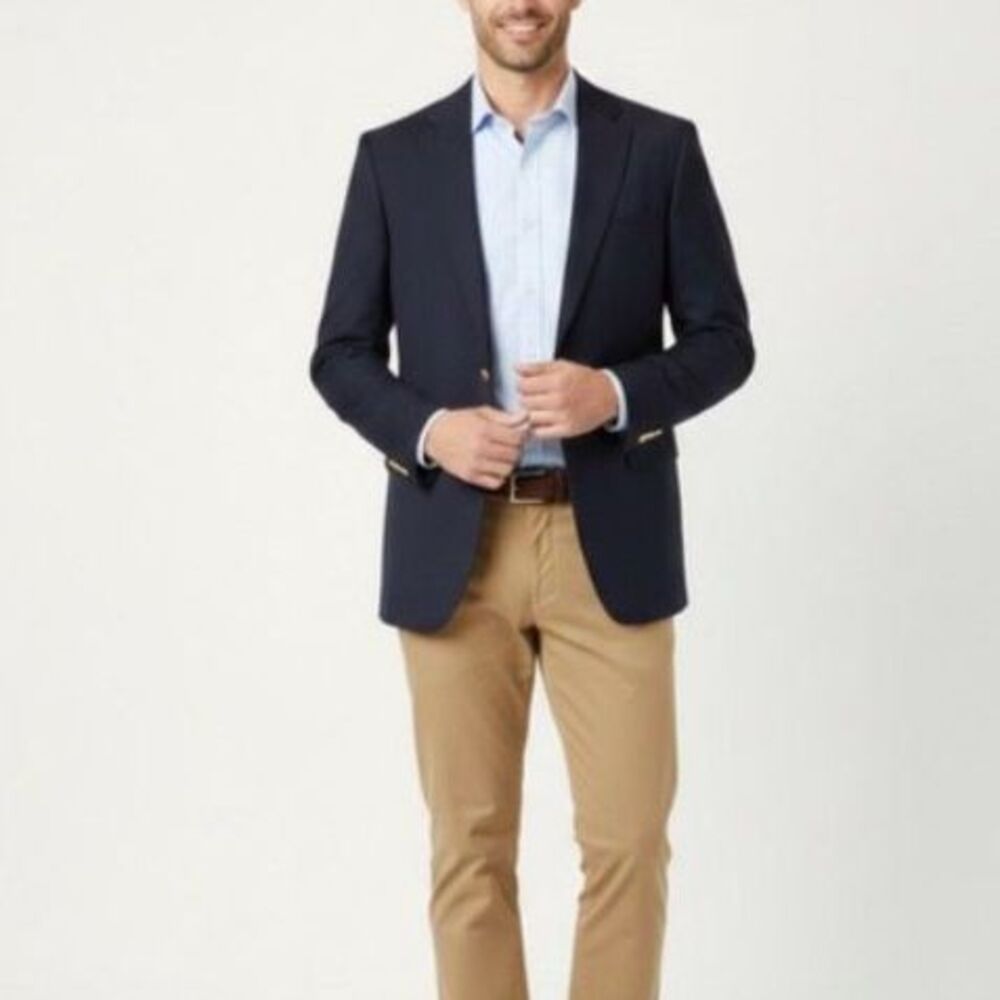 Joseph & Feiss Men's Navy Wool Gold Button Classic Blazer Jacket Size 44 X-Tall